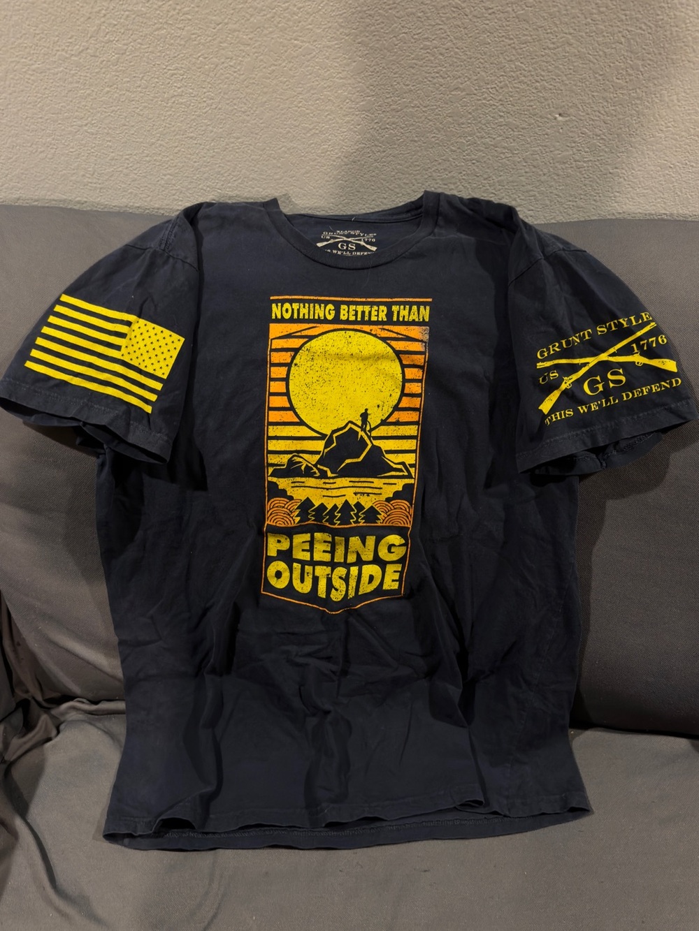 Grunt Style Navy Short-Sleeve Tee with Yellow Outdoor Graphic